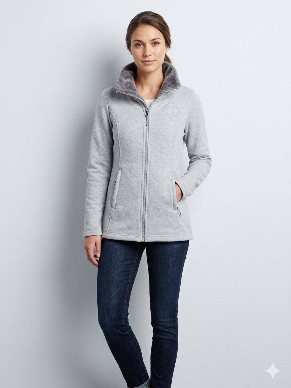 The North Face Grey Lunabrook Funnel Neck Fleece Jacket size S